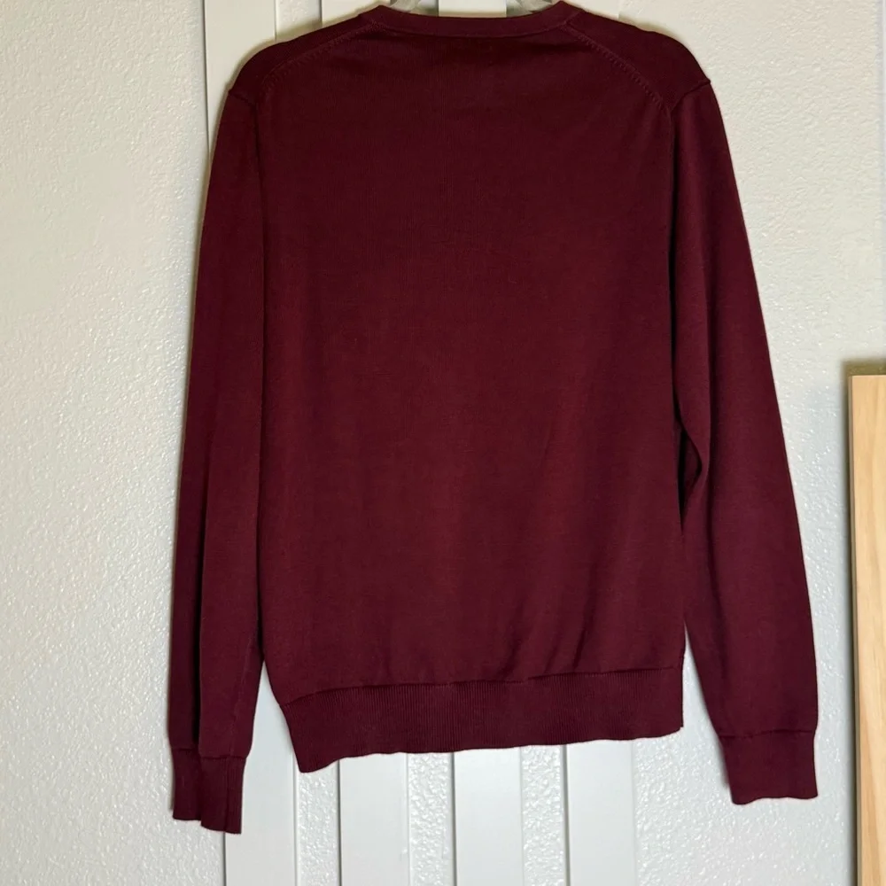 Land's End‎ 100% Supima Cotton V-Neck Sweater Men's Size Medium Burgundy